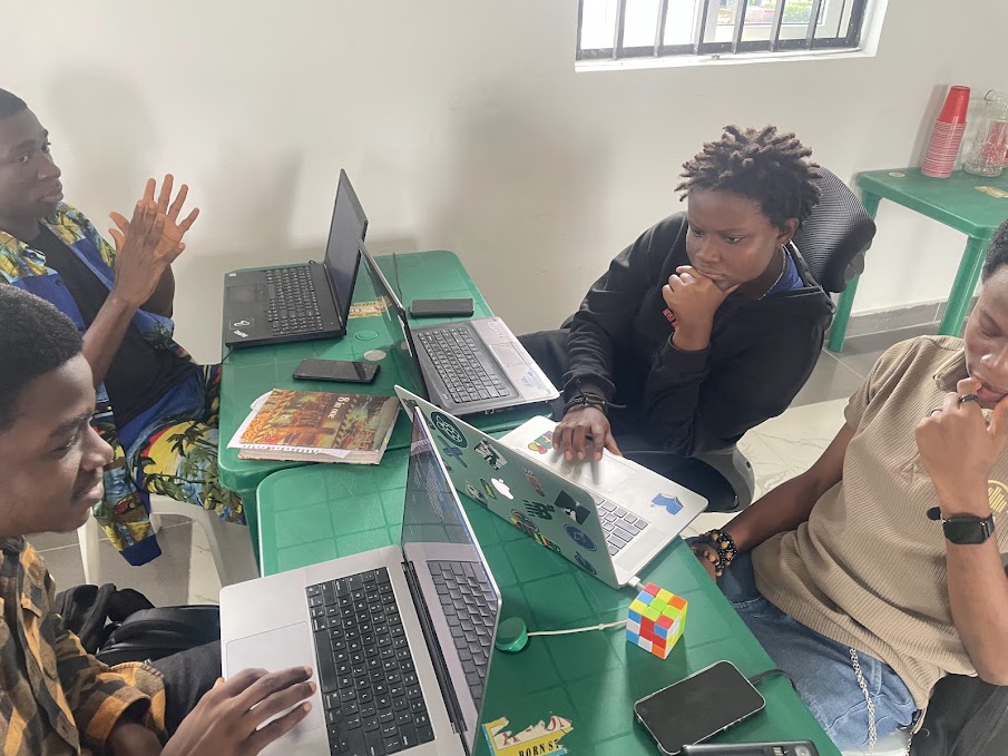 PY50 students pair-programming at Square One in Uyo, Nigeria